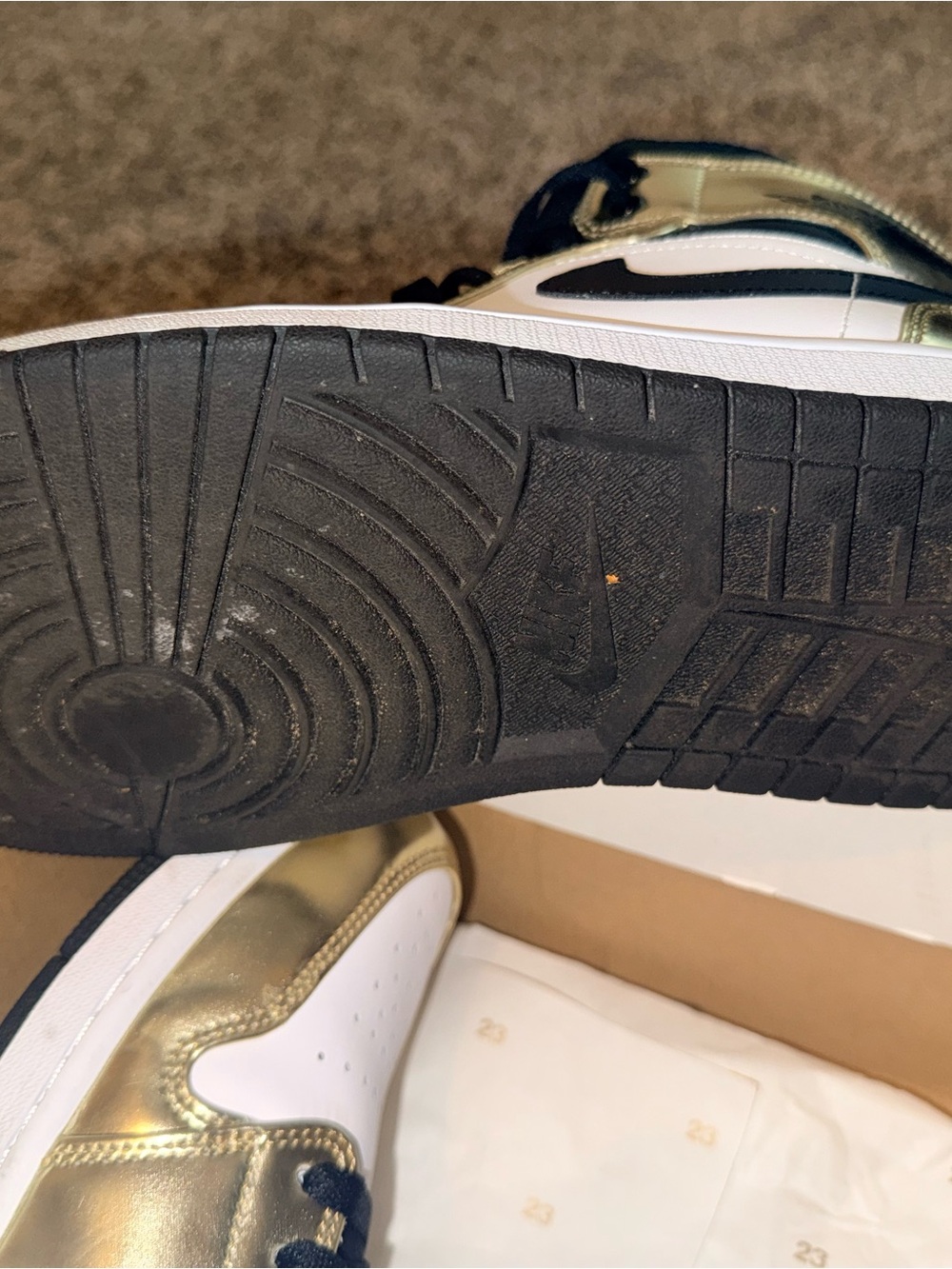 Jordan Kids Metallic Gold and White High-Top Sneakers